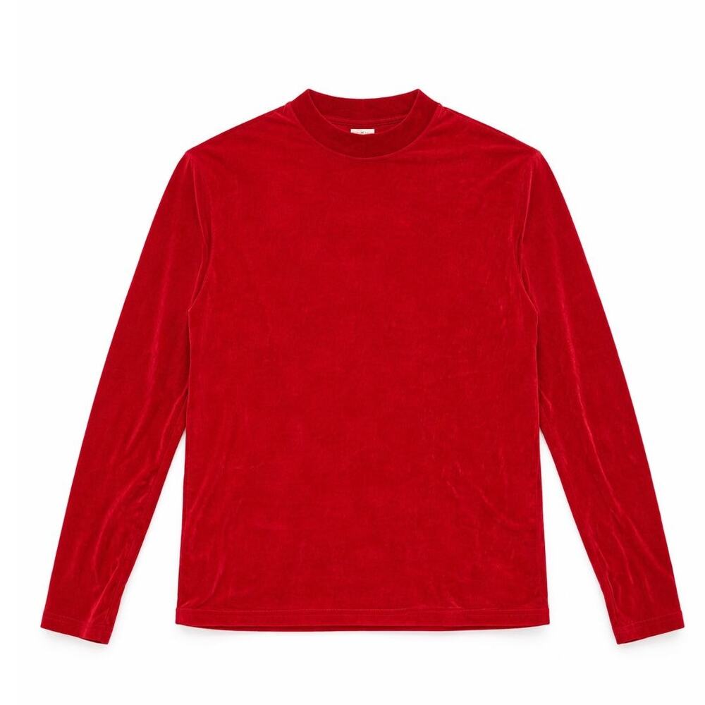 Vintage Long Sleeve Crew Neck Velvet Top Red Size Large